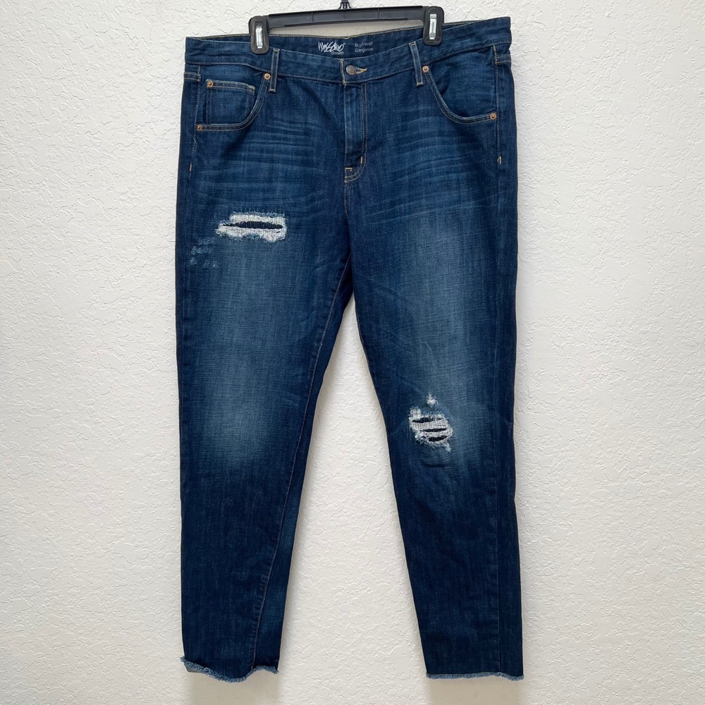 Mossimo Denim Boyfriend Garconne Jeans Dark Wash Distressed Raw Hem Size 16/33